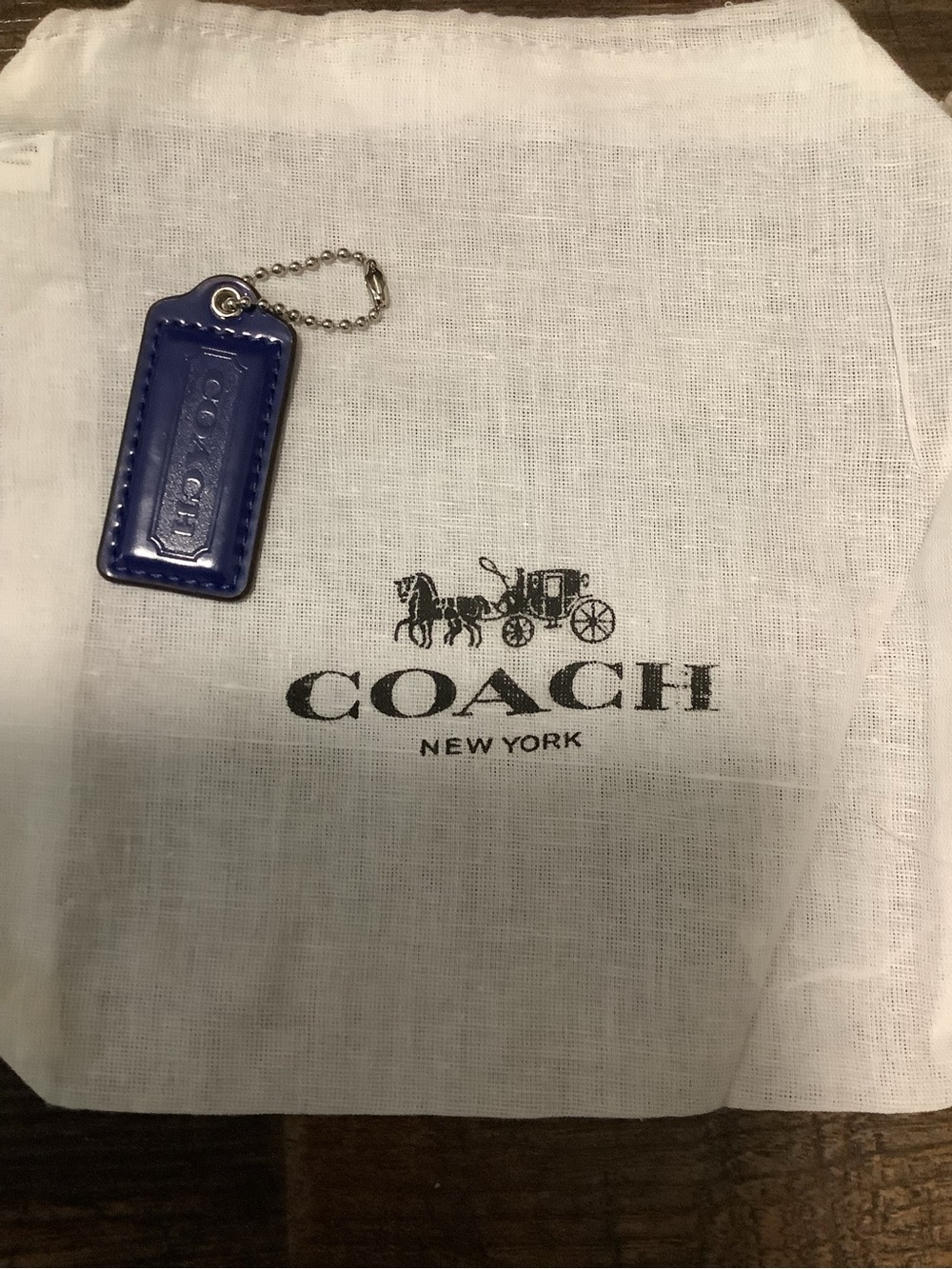 COACH Blue Leather Key Tag with Ball Chain